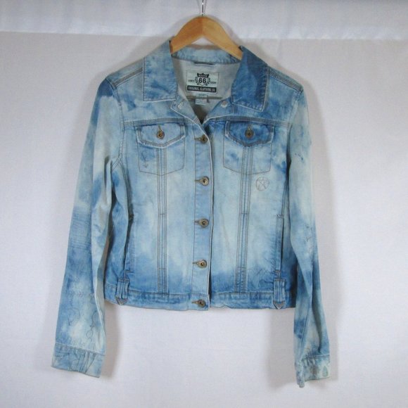 Route 66 Womens Faded Blue Jean Jacket Sz Large Band Lyrics Written Thro… - Picture 1 of 13
